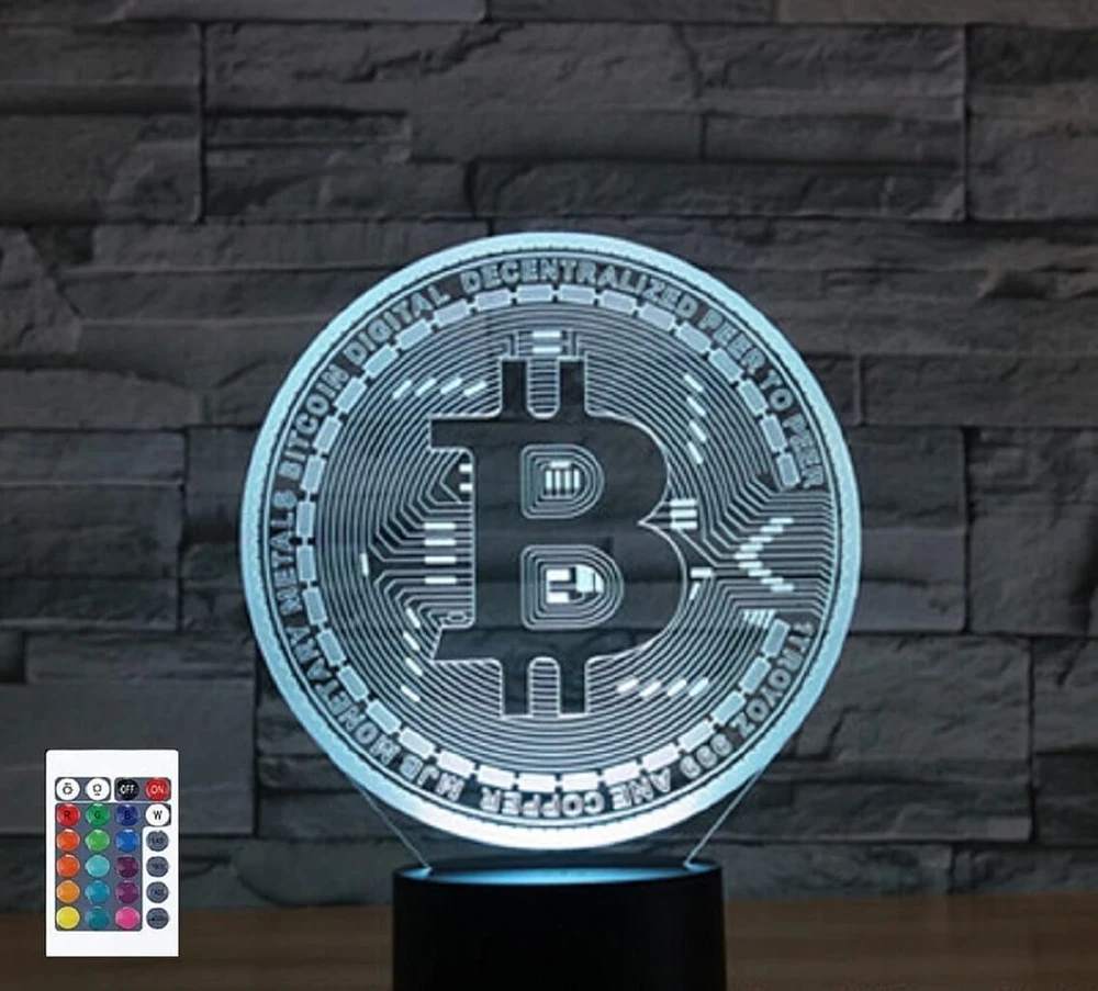 Lova Superruidalong 3d bitcoin naktinės lempos su nuotolinio valdymo pulteliu, 16 spalvų iliuzija, akrilinė led stalinė lempa prie lovos, vaikų miegamojo stalo dekoras, gimtadienio dovanos, žaislas vaikams