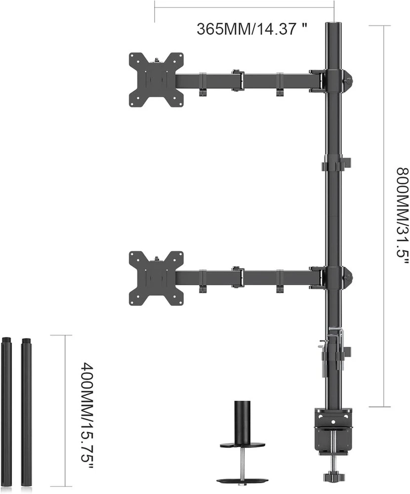 Laikiklis Suptek Md6821db Dvigubas monitoriaus stovas, 80cm aukščio, 2x 13-27 colių
