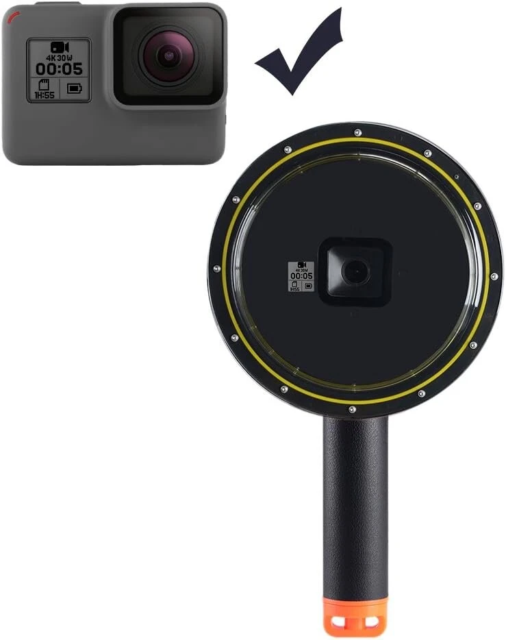 Suptig kupolinis objektyvas Gopro Hero 5/6 su vandeniui atspariu dėklu ir plaukiojančiu rankena