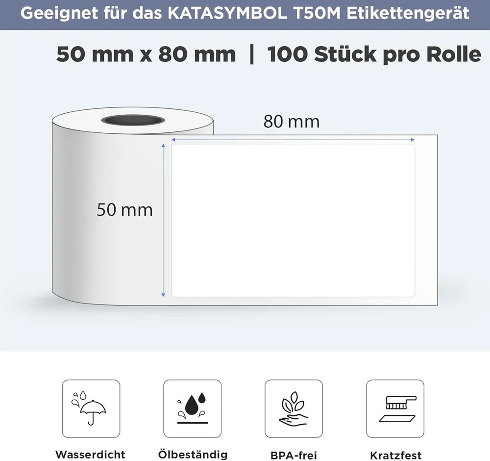 Supvan T50m etikečių spausdintuvo juosta, individualizuotas etikečių spausdinimo popierius, 2 pakuotės, papildymai, baltas, dydis 4,96 x 8,9 cm, 100 vnt. pakuotė, termiškai laminuotas, vandeniui atsparus, lipnus