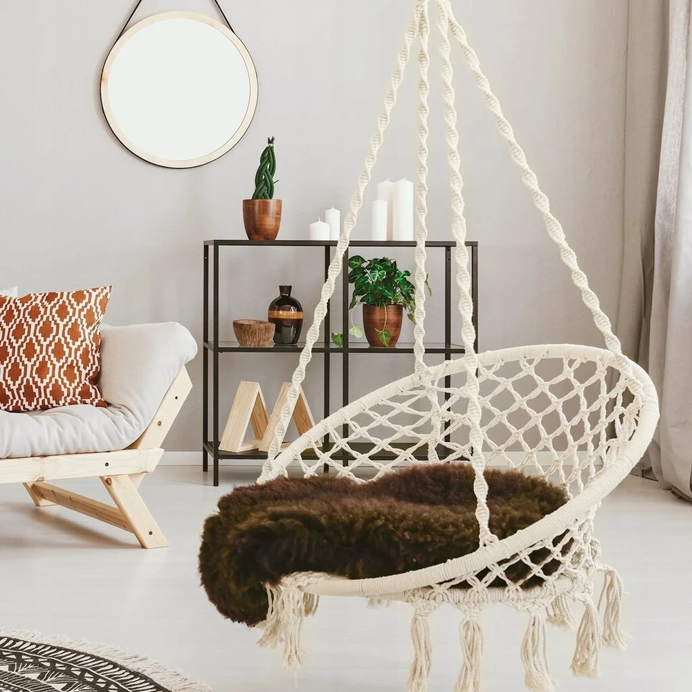 Sūpynės-lizdas gandralizdis, sodo supamas krėslas BOHO, skirtas sodo namui, 120 cm