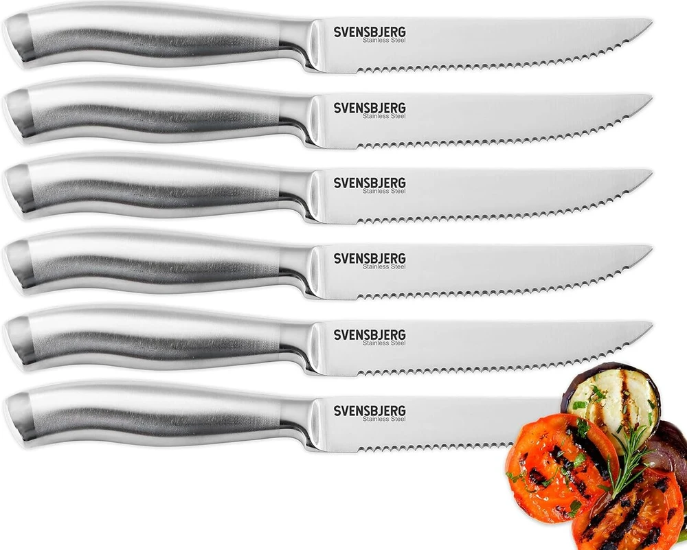 Svensbjerg Sb-sk101 dantyti nerūdijančio plieno kepsnių peiliai picos peiliai grilio peilių rinkinys, 6 vnt.