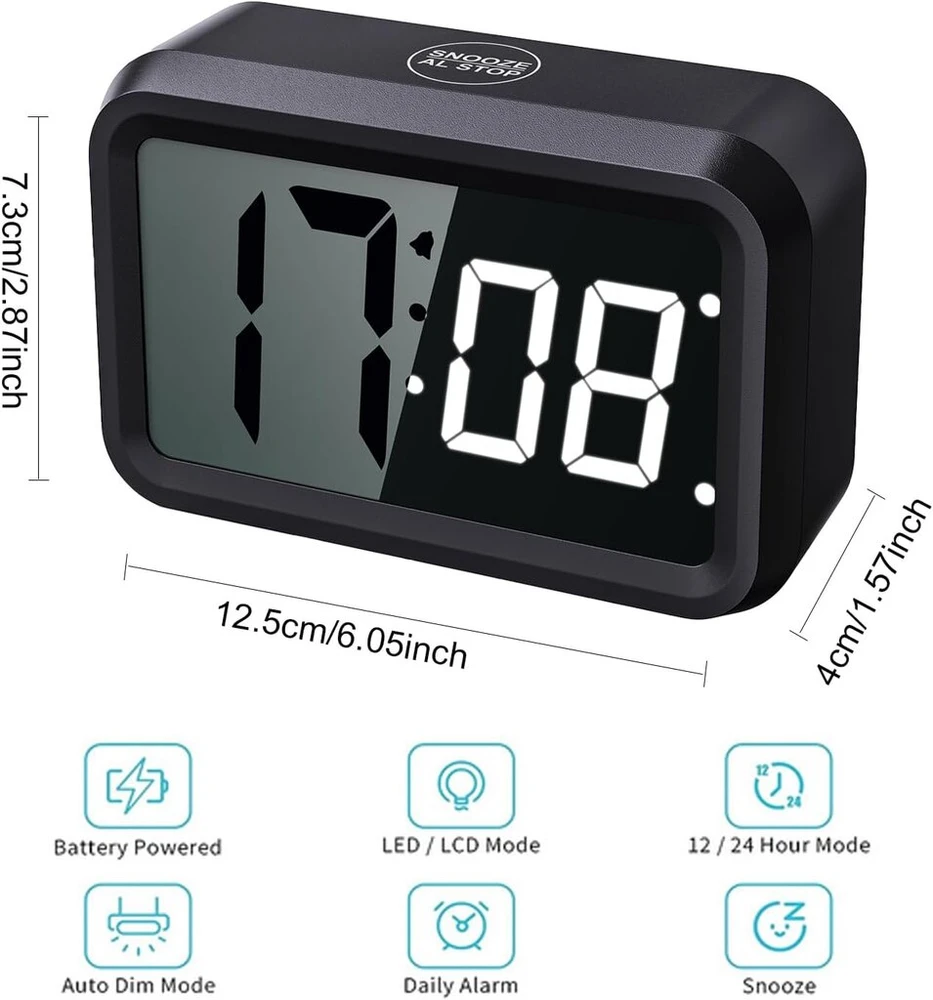 Svinz Kwanwa Skaitmeninis žadintuvas, be tiksėjimo, skaitmeninis žadintuvas, žadintuvas su baterijomis, Lcd arba Led ekranas, snaudimo trukmė, reguliuojamas ryškumas giliam miegui, vaikams, suaugusiems (juodas - baltas Led)