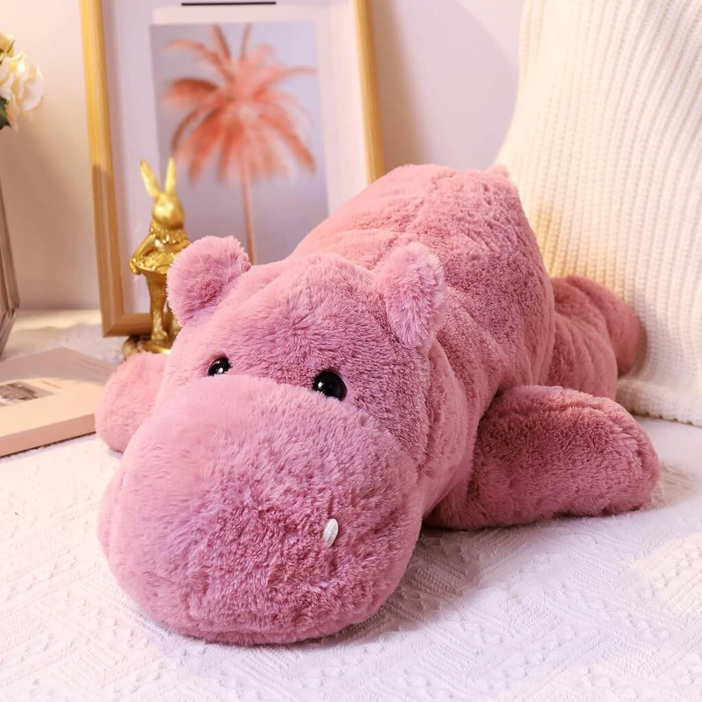 Svorinis pliušinis žaislas Hippo - minkštas žaislas vaikams ir suaugusiems - rožinis - dydis: 55 cm (2kg)