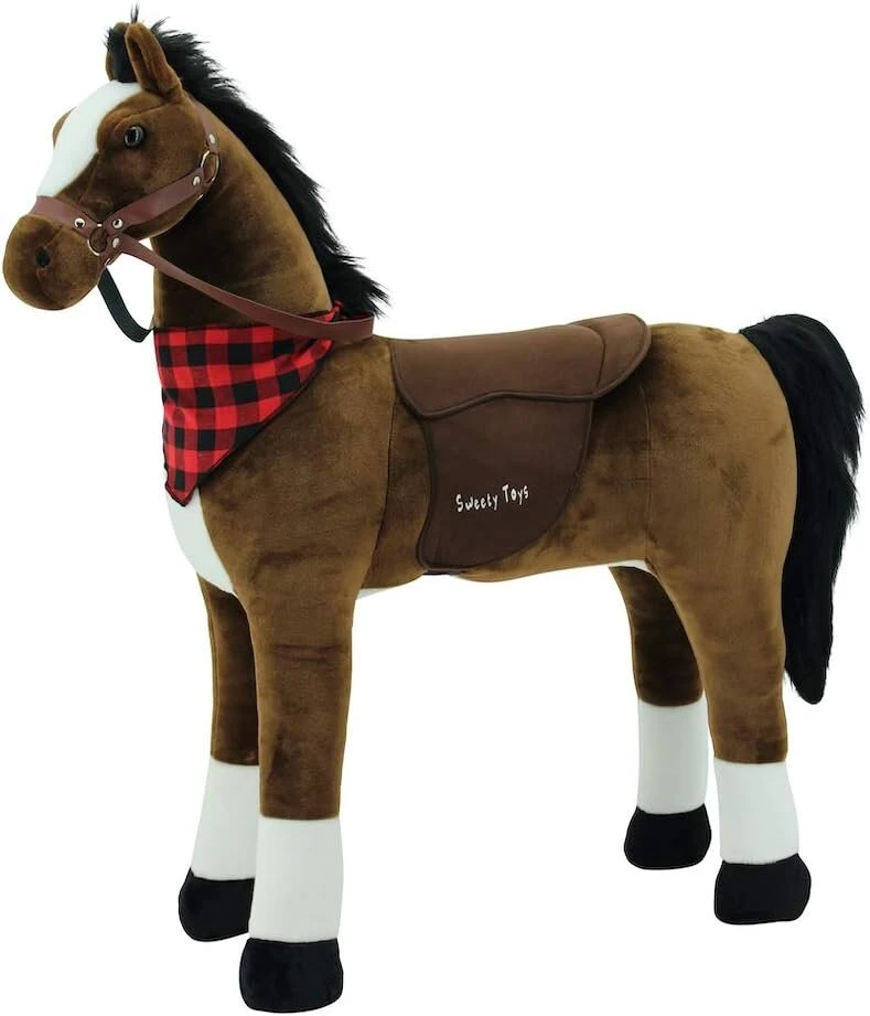 Sweety Toys 7523 pliušinis stovintis arklys "safety!" Princess Xxl Gigant, 110 cm aukščio milžiniškas arklys, tvirtas, stabilus žirgas su plienine konstrukcija, be polistirolo - labai tvirtas, nesvyruoja