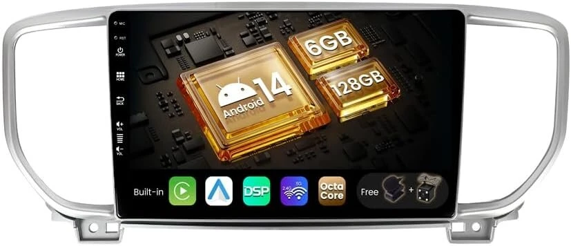 Automagnetola Sxauto Android 14-6g+128g automobilinis radijas Kia Kx5 / Sportage 4 (2016-2019) Gps navigacijos radijas - belaidis Carplay Android Auto - Led kamera + mikrofonas -dab vairo valdymas 360-cam Dsp 2 Din Ips 9 colių