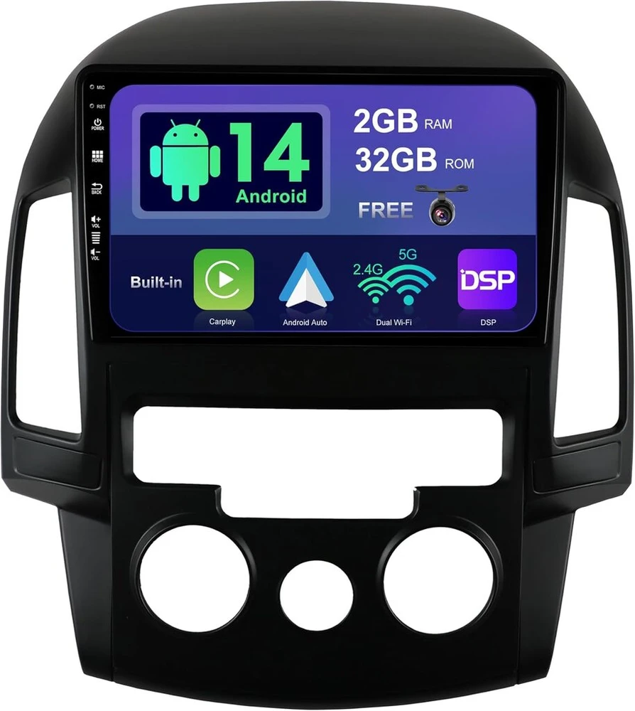 Automagnetola Sxauto android 14 automobilinis radijas hyundai i30 (2006-2011) gps navigacijos radijas - integruotas carplay android auto - led kamera - 2g + 32g - vairo valdymas dab ahd dsp wifi - 2 din ips 9 colių