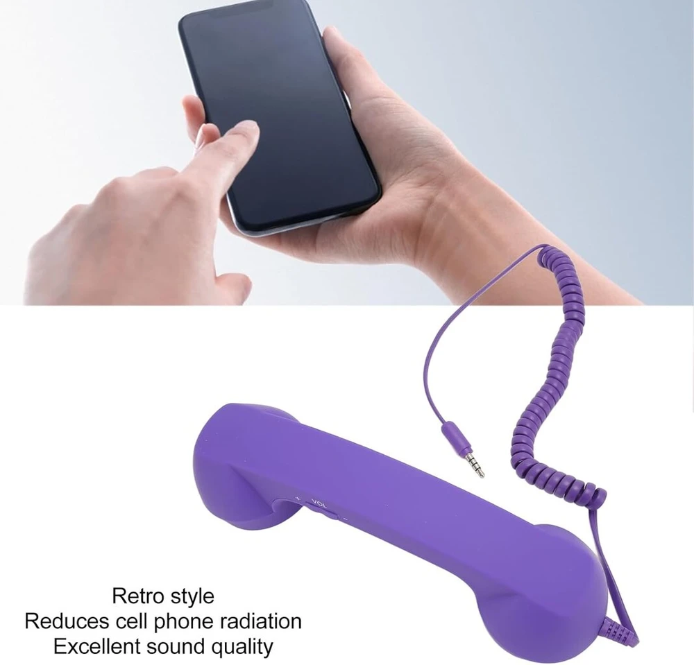 Sxhlseller telefono ragelis mobiliesiems telefonams, retro 3.5mm telefono ragelis, radiacijai atsparus laidinis mobiliojo telefono imtuvas išmaniesiems telefonams ir kompiuteriams (violetinis)
