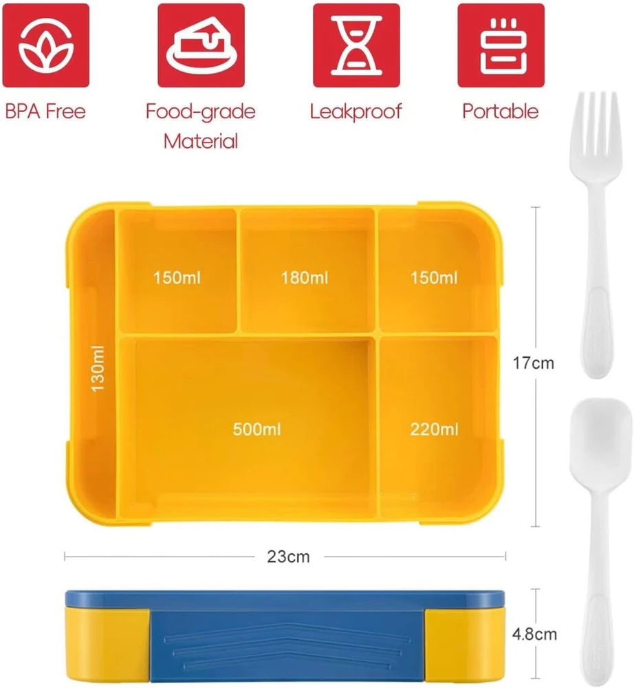 Symagalbst vaikiška priešpiečių dėžutė su skyreliais, 1300 ml priešpiečių dėžutė vaikams su skyreliais, be bpa bento dėžutė, priešpiečių dėžutė, puikiai tinka darželiui, mokyklai, iškylai