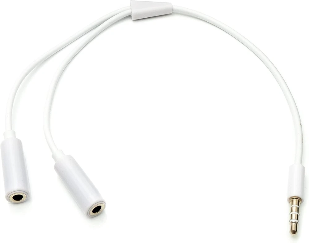 System-s audio y kabelis 20 cm stereo aux jack 3.5 mm male į 2 x female adapteris, baltas