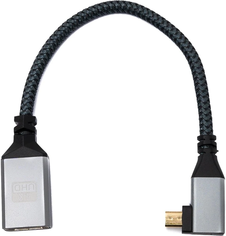 System-s Hdmi 1.4 kabelis 20cm 4k Uhd 60hz Micro Male į Standard Female Braided Angle