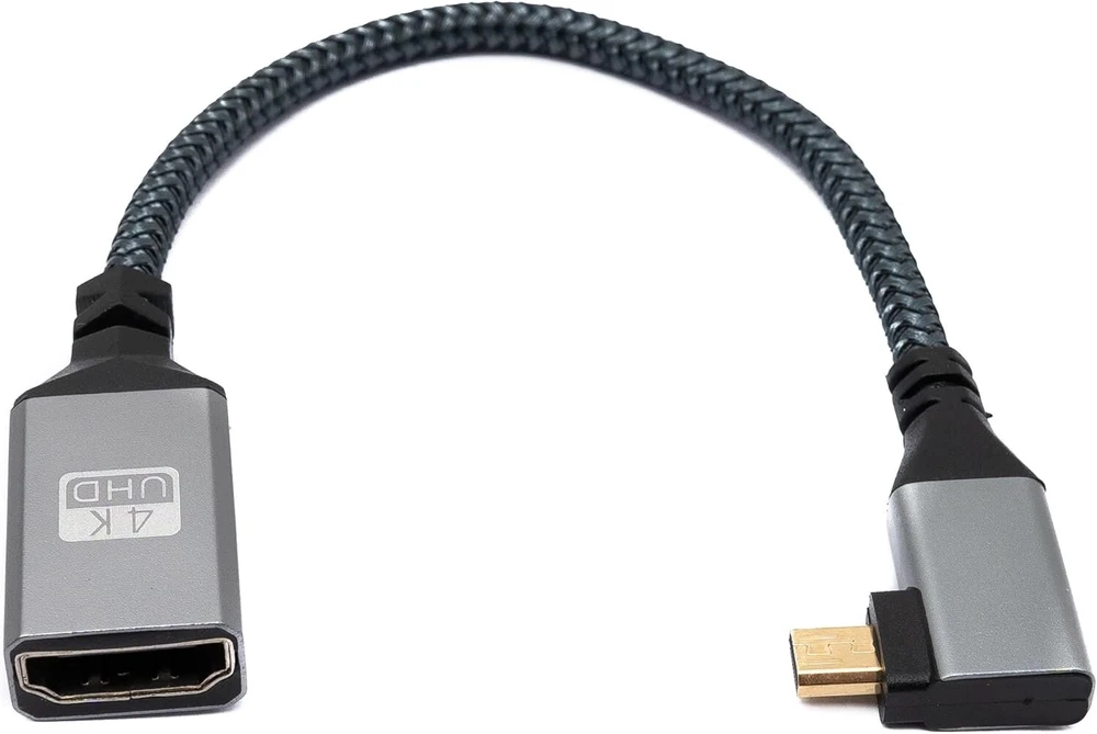 System-s Hdmi 1.4 kabelis 20cm 4k Uhd 60hz Micro Male į Standard Female Braided Angle