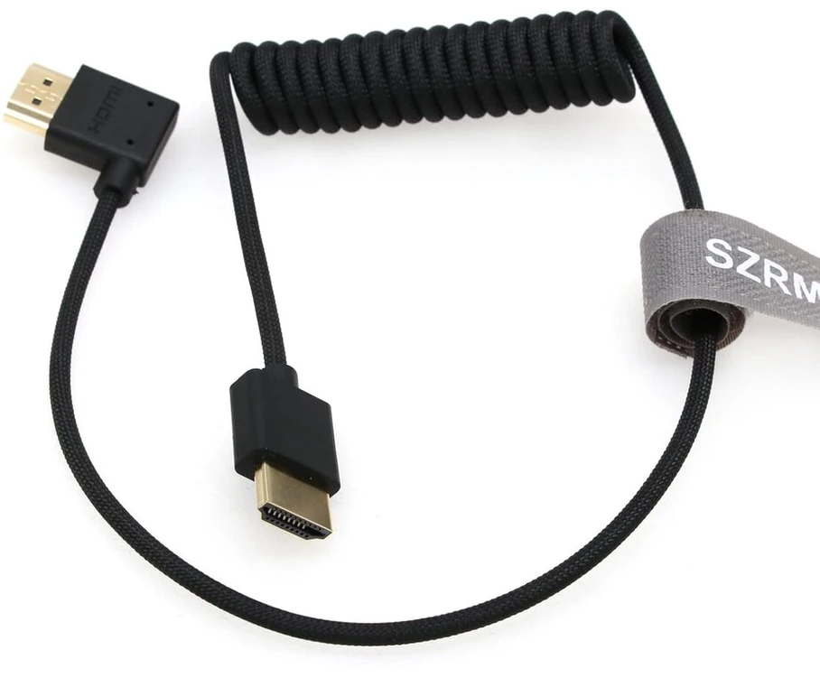 Szrmcc 8k 2.1hdmi kabelis stačiu kampu hdmi pintas spiralinis kabelis didelės spartos hdmi kabelis, skirtas su cam e2 port keys bm5 atomos shinobi ninjav v monitoriui so-ny canon kamerai 50 cm