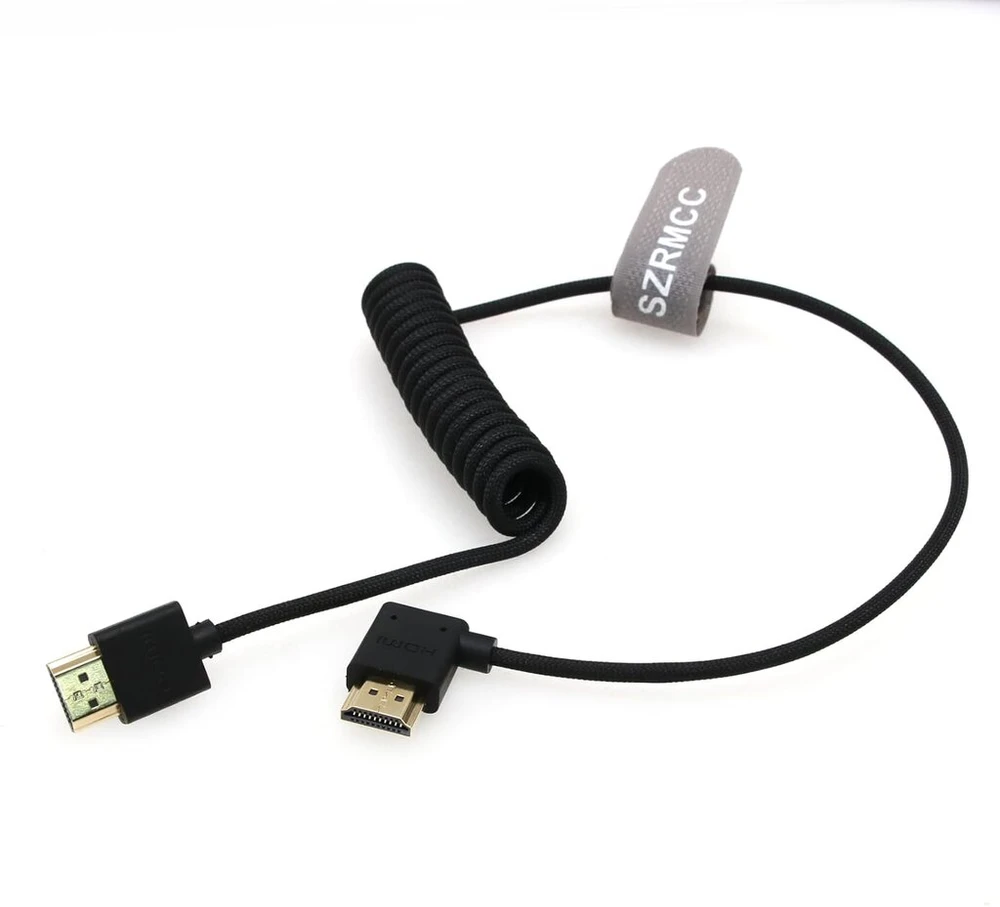 Szrmcc 8k 2.1hdmi kabelis stačiu kampu hdmi pintas spiralinis kabelis didelės spartos hdmi kabelis, skirtas su cam e2 port keys bm5 atomos shinobi ninjav v monitoriui so-ny canon kamerai 50 cm