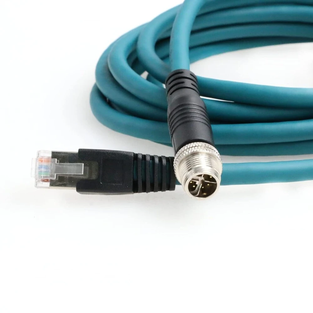 Szrmcc m12 8-pin x-coded male į rj45 ethernet cat7e gigabit ekranuotas vandeniui atsparus kabelis, skirtas basler gige cognex in-sight vision kamerų jutikliams (mėlynas, 3 m)