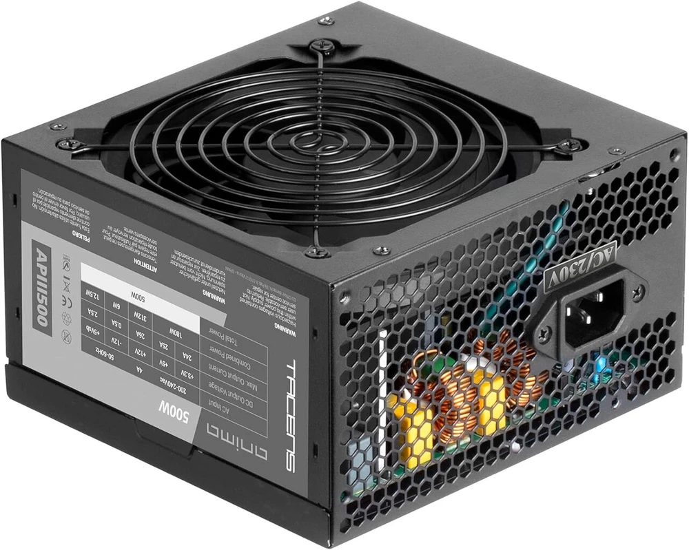 Tacens Anima Apiii500 maitinimo šaltinis Pc Atx 500 W, Smd technologija 85% Bronze 12 V, itin tylus 12 cm ventiliatorius, juodas