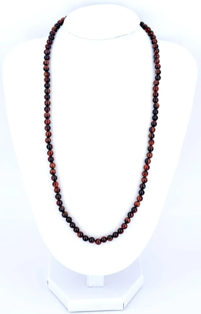 Taddart Minerals - raudonai rudas natūralaus brangakmenio tigro akies karoliai su 4 mm rutuliukais ir 45 cm ilgio - rankų darbo, tigro akis
