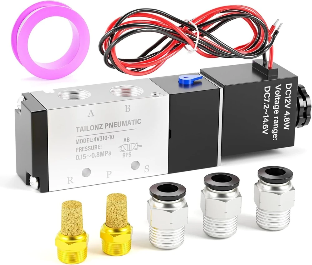 Tailonz Pneumatic 3/8 colio Bsp solenoidinis vožtuvas 12v vienos ritės pilotinis elektrinis 2 padėčių 5 krypčių jungties tipas 4v310-10