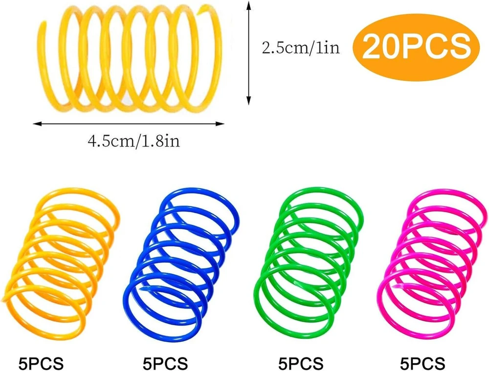 Taimeimao 20 vnt. kačių žaislų rinkinys, plastikinės spiralinės spyruoklės, spiralinis žaislas katei, naujoviškos spalvingos spiralinės spyruoklės naminiams gyvūnams, spiralinė spyruoklė katėms