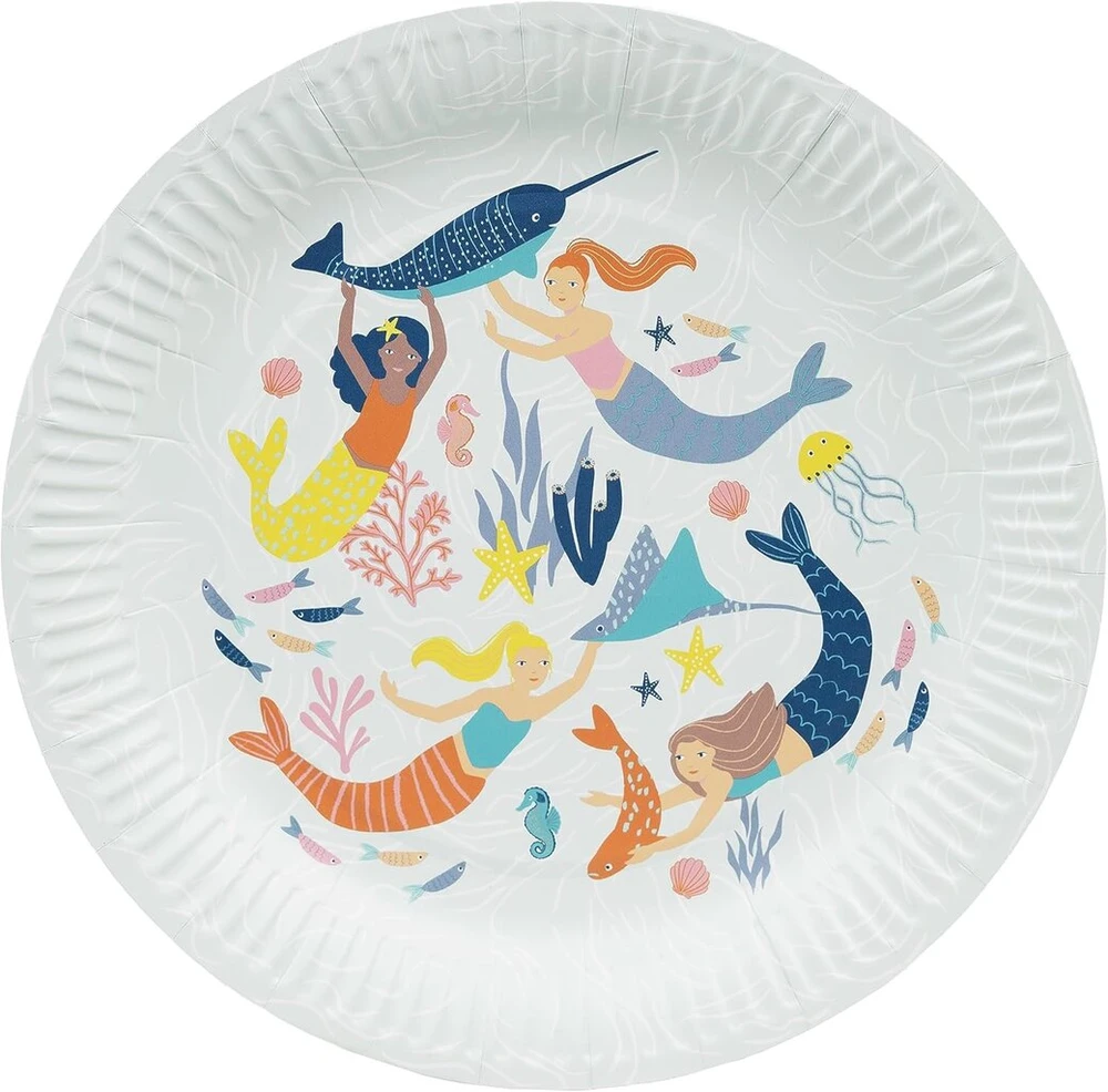 Talking Tables 8 vienkartinės popierinės lėkštės "mermaid", tvirtos, perdirbamos ir ekologiškos dekoracijos vaikų gimtadienio stalo reikmenims, skirtos šventėms po vandeniu arba kūdikio sutikimui