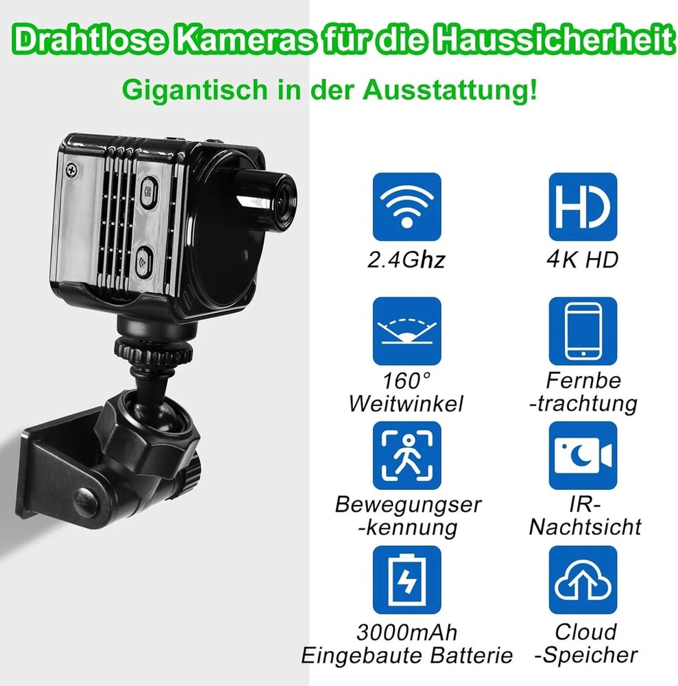 Tangmi maža kamera, 4k ir 160° plataus kampo mini Wifi kamera, įmontuota baterija mini Wifi kamera ir Ne-wifi režimas su naktiniu matymu ir judesio aptikimu