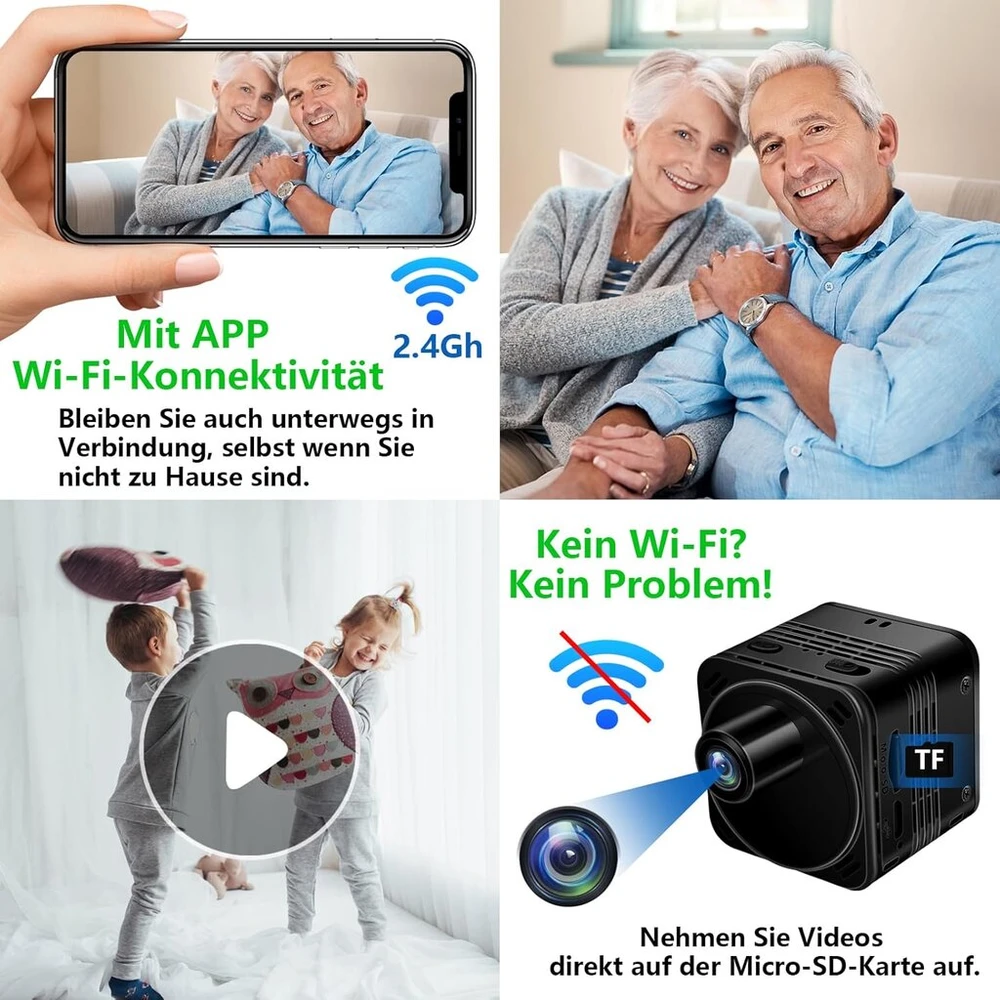 Tangmi maža kamera, 4k ir 160° plataus kampo mini Wifi kamera, įmontuota baterija mini Wifi kamera ir Ne-wifi režimas su naktiniu matymu ir judesio aptikimu