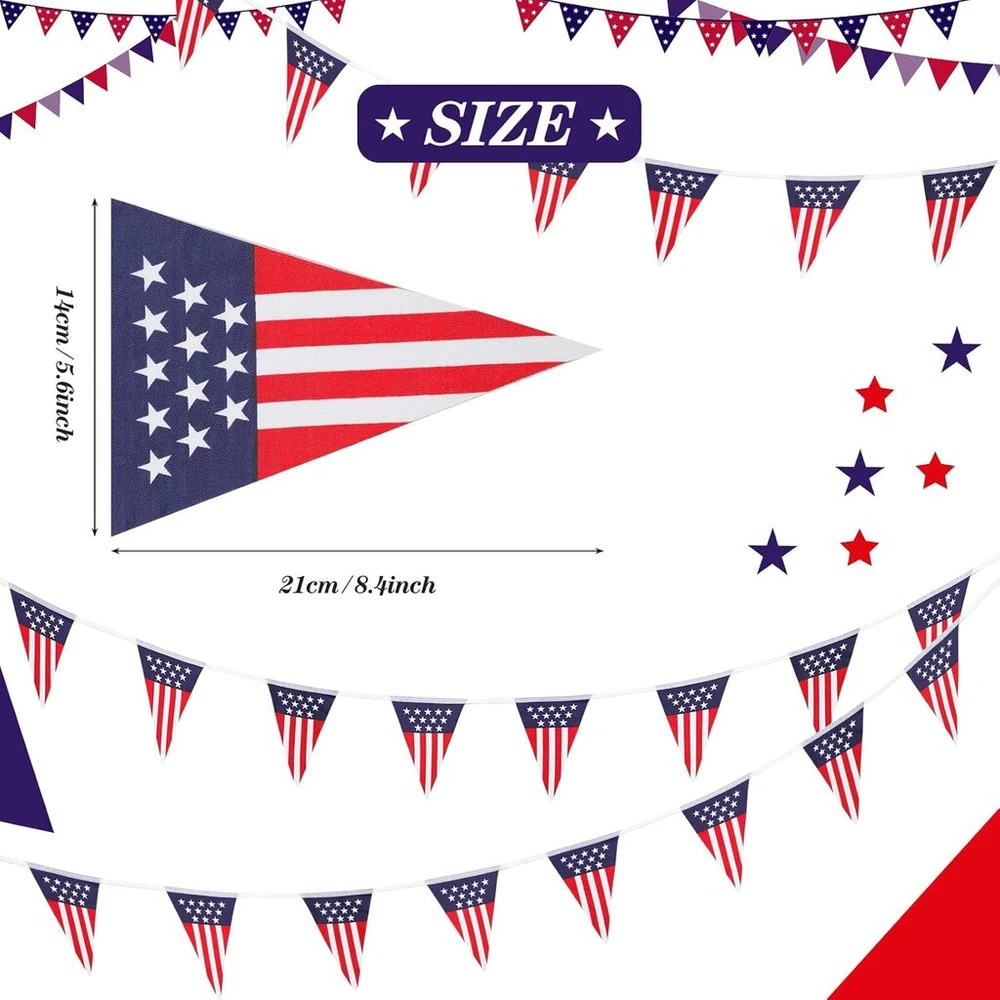 Tatuo Amerikos Jav vėliavų vėliavėlės vakarėlio reklaminė juosta 10 m/33 pėdų dekoravimo priedai Jav patriotinė vėliavėlių reklaminė juosta Nepriklausomybės dienos dekoracija Jav vėliavėlių reklaminė juosta su 20 vėliavų
