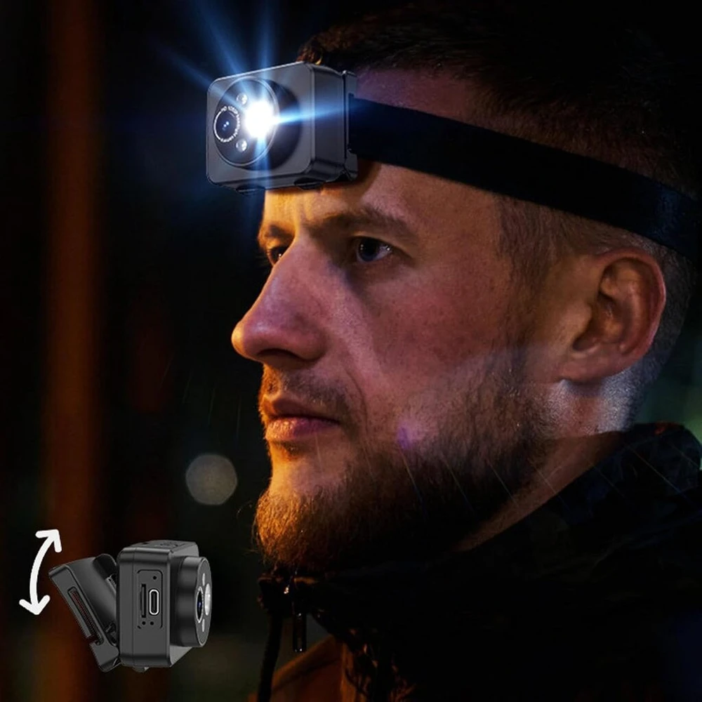 Tbest led priekinis žibintas kamera 1080p laisvų rankų įrangos vaizdo įrašymo įrenginys bėgimui, važiavimui dviračiu, stovyklavimui lauke