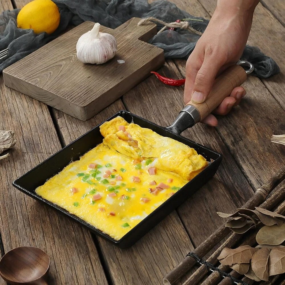 Tbest mini keptuvė, omleto keptuvė, tamagoyaki keptuvė su medine rankena, didelė japoniška kiaušinių keptuvė, kvadratinė geležinė keptuvė