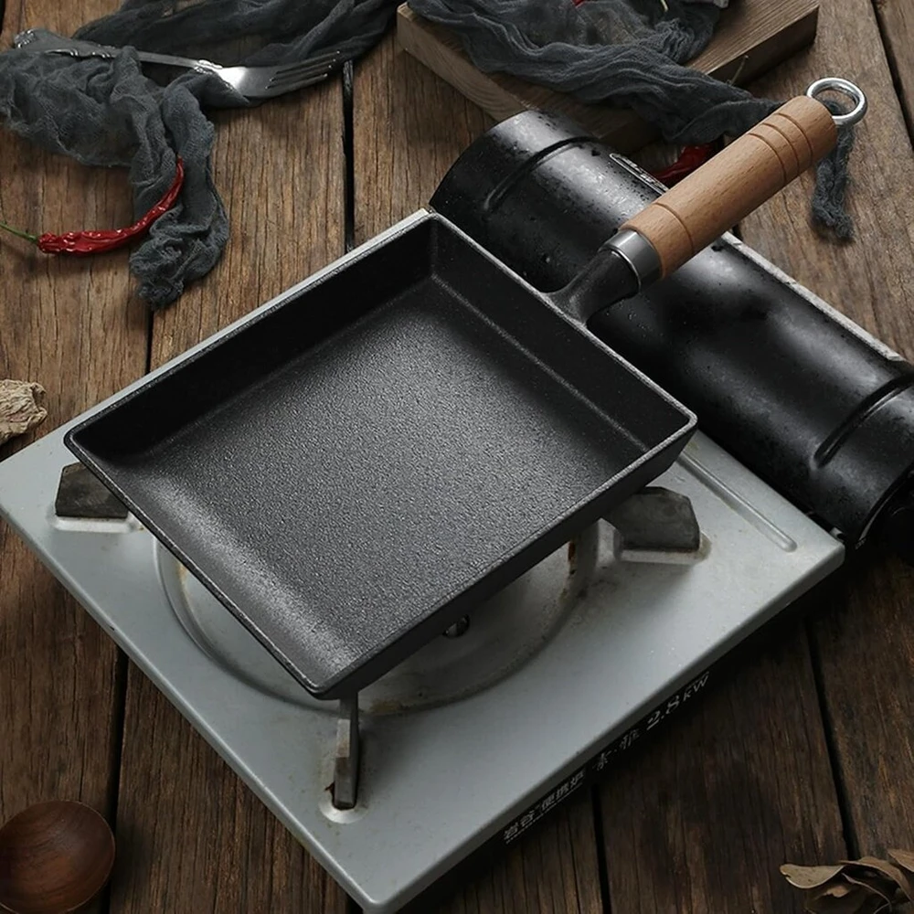 Tbest mini keptuvė, omleto keptuvė, tamagoyaki keptuvė su medine rankena, didelė japoniška kiaušinių keptuvė, kvadratinė geležinė keptuvė