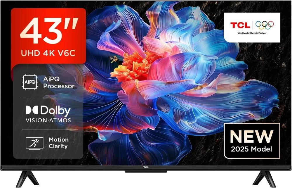 Tcl 43v6c 43 colių Direct Led televizorius, 4k Hdr televizorius, Smart Tv su Google Tv (dolby Audio, Motion Clarity, suderinamas su Google Assistant & Alexa)