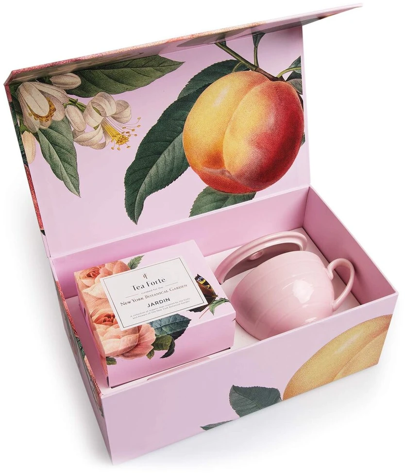 Tea Forte dovanų rinkinys: kavos puodelis, arbatos padėklas ir 10 rankų darbo piramidės formos arbatos užplikiklių (jardin)