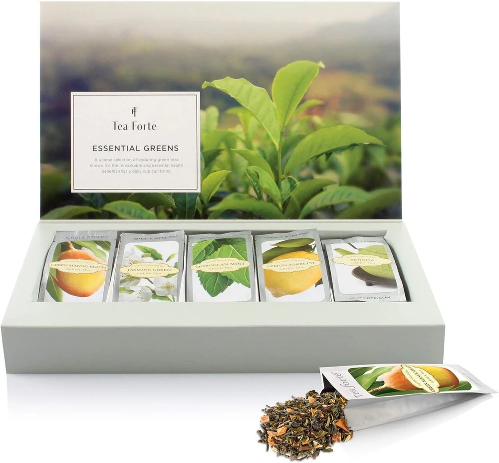 Tea Forté Vital žaliosios arbatos degustacinis rinkinys žaliosios arbatos užpilui, įvairios rūšys, telpa 15 puodelių arbatos