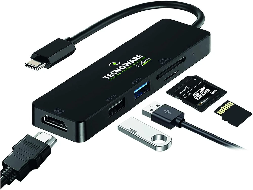 Tecnoware Usb-c 5-in-1 Adapteris: Hdmi 4k, Usb 3.0, Sd/microsd