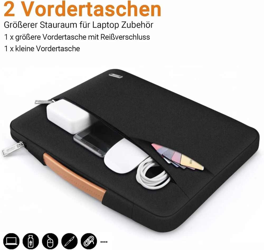 Tecool 35.5 cm Nešiojamojo kompiuterio dėklas su rankena, juodas