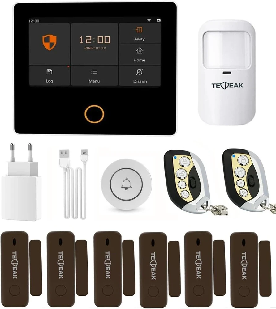 Tecpeak belaidė namų signalizacijos sistema, wifi/gsm/4g su sirenos saugikliu, užtikrina didelio efektyvumo režimą jūsų namams ir biurui apsaugoti (s1) (s1) ruda