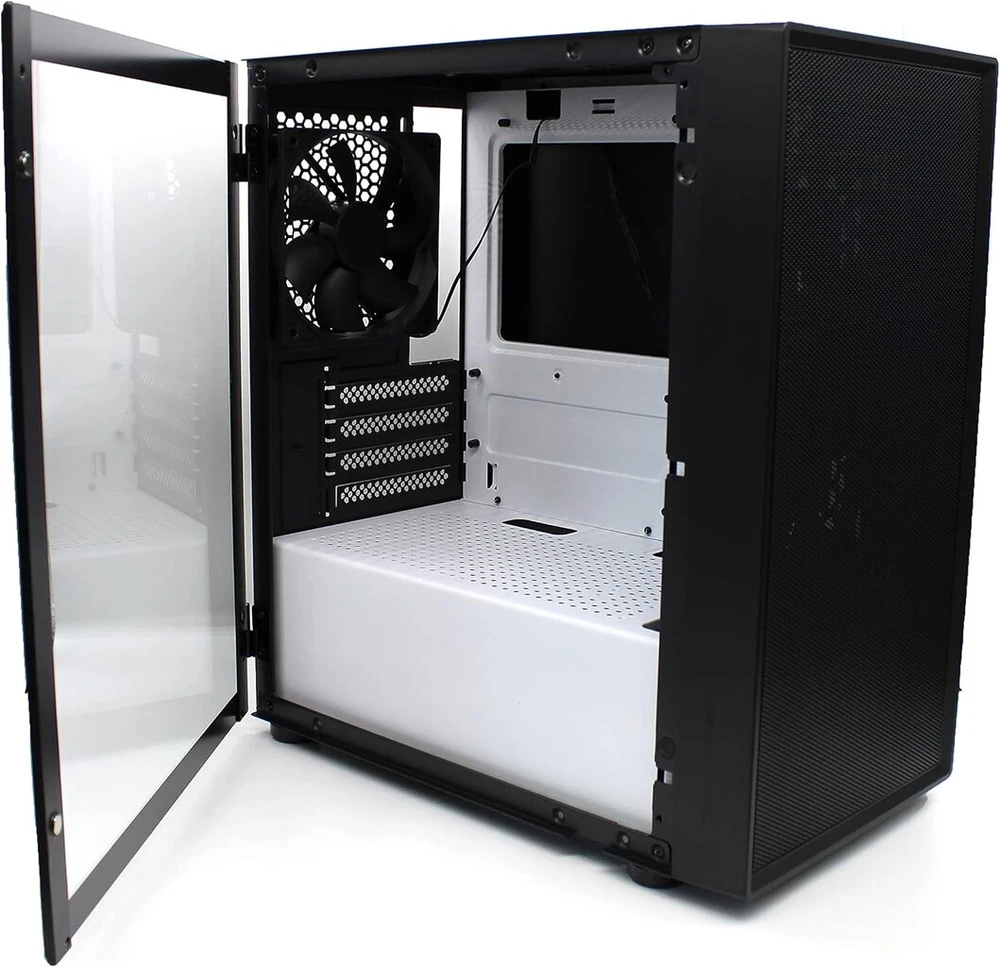 Tecware nexus air m2 mini tower case juodas/baltas matx korpusas su 3 120 mm ventiliatoriais, juodas
