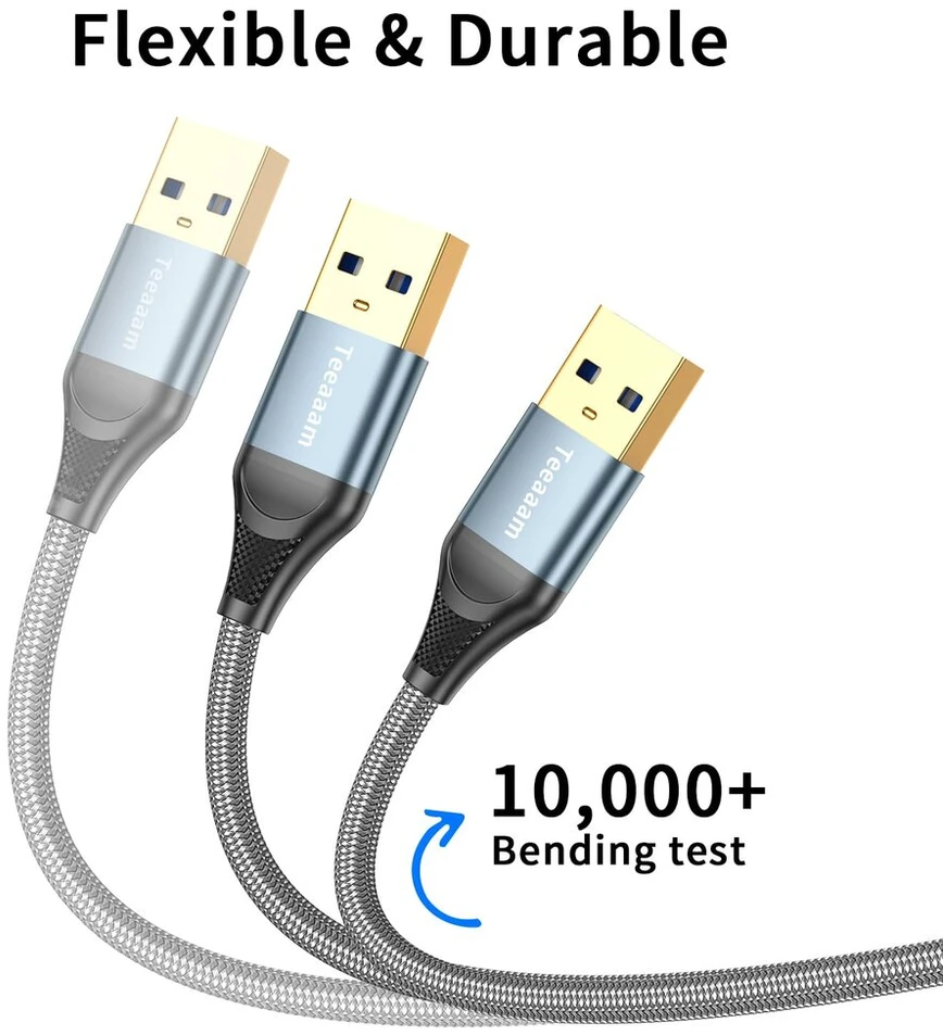 Teeaam Usb 3.0 kabelis 2 m itin spartus kabelis A Male į A Male Usb jungties kabelis, suderinamas su spausdintuvais, modemais, standžiaisiais diskais, kameromis ir kt., pilkas
