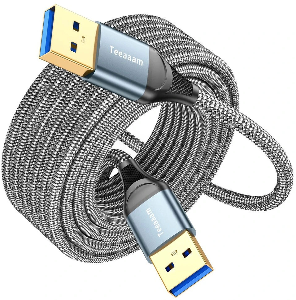 Teeaam Usb 3.0 kabelis 2 m itin spartus kabelis A Male į A Male Usb jungties kabelis, suderinamas su spausdintuvais, modemais, standžiaisiais diskais, kameromis ir kt., pilkas