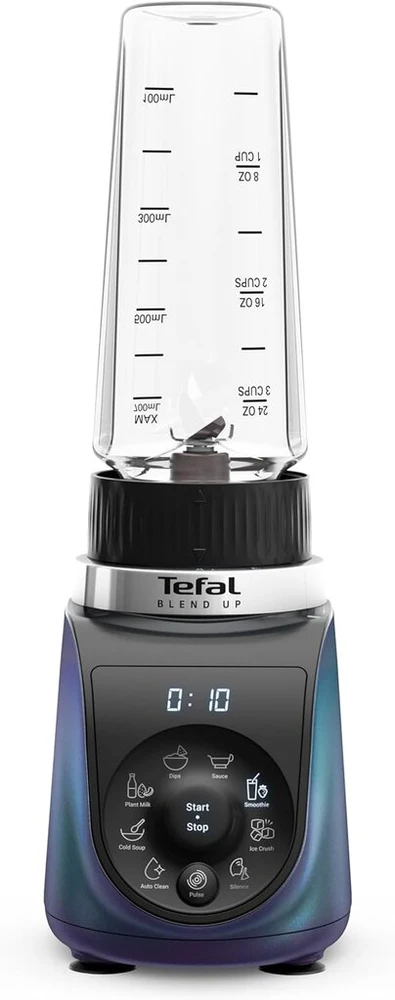 Tefal Blend Up Bl19h4f0 mini trintuvas, 8 automatinės programos, pulso funkcija, nuimami Powelix ašmenys, įeina 2 buteliukai pasiėmimui (400 + 700 ml), tylusis režimas, kompaktiškas dizainas, 1000 W, mėlynas