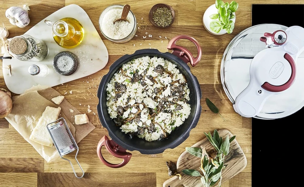 Tefal Clipso Minut Duo slėginė viryklė 5 l aliumininė slėginė viryklė su 5 saugos sistemomis ir lengvu valdymu viena ranka, lėta ugnis, puodo režimas, garų funkcija, slėginė viryklė