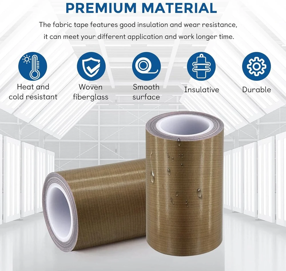 Tefloninė audinio juosta, 10 cm x 9 m ptfe juosta vakuuminiam sandarinimo aparatui, rankinio impulso sandarinimo izoliacinė ptfe dengta stiklo audinio juosta, suderinama su foodsaver, seal a meal, weston, cabella