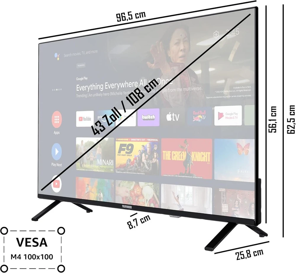 Telefunken Android Tv 43 colių (4k Uhd Smart Tv, Hdr Dolby Vision, Triple Imtuvas, Dolby Atmos) Xu43an751s