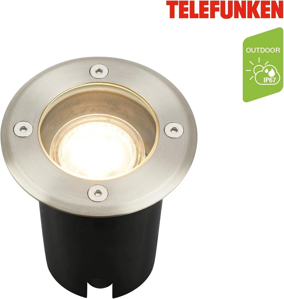 Telefunken įleidžiamas grindų prožektorius, atsparus vandeniui Ip67, grūdintas stiklas, Gu10 lizdas, grindų prožektorius, apšvietimas terasai, grindų prožektorius, įleidžiamas grindų šviestuvas, 10 x 11.5 cm, juodas