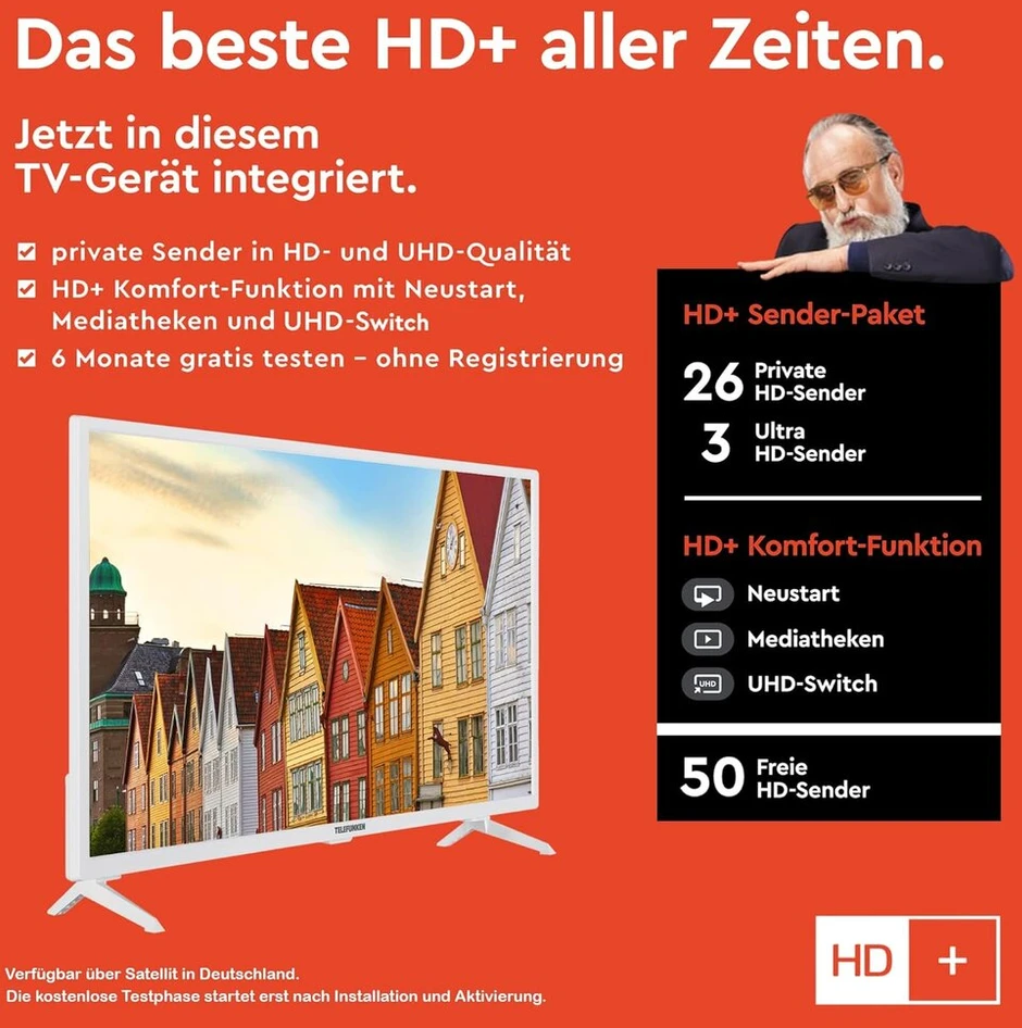 Telefunken Xf32sn550sd-w 32 colių televizorius/išmanusis televizorius (full hd, hdr, trigubas imtuvas, dvd grotuvas) - įskaitant 6 mėnesius hd+ [2023], baltas