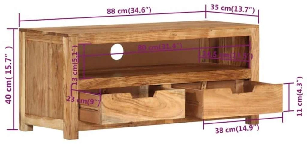 TV staliukas Televizoriaus spintelė, 88x35x40cm, akacijos medienos masyvas