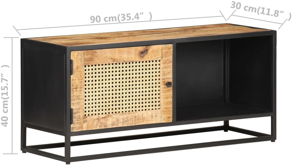 TV staliukas Televizoriaus spintelė, 90x30x40cm, mango mediena ir nendrės