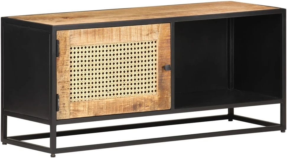 TV staliukas Televizoriaus spintelė, 90x30x40cm, mango mediena ir nendrės