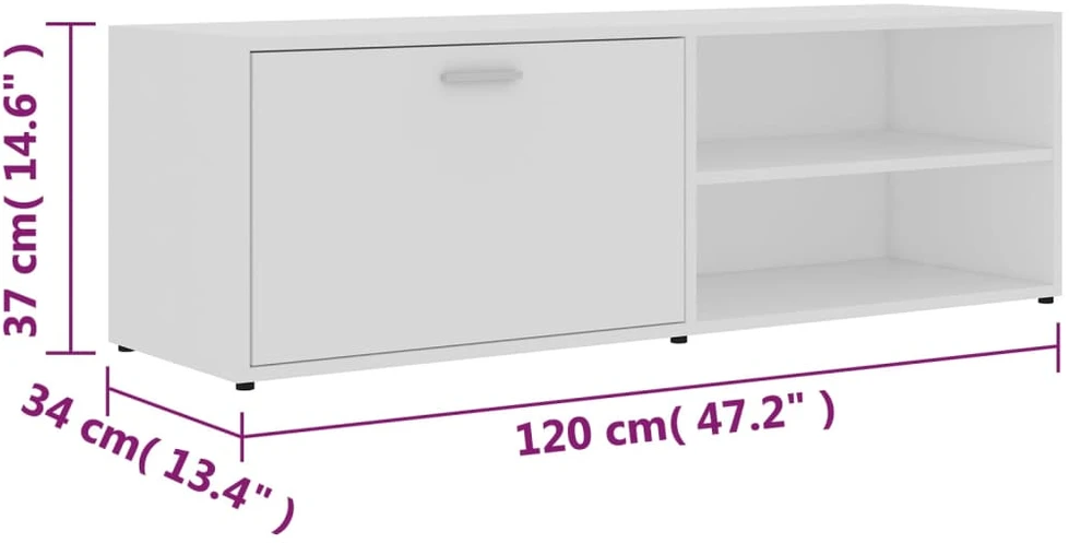 TV staliukas Televizoriaus spintelė, balta, 120x34x37cm, apdirbta mediena