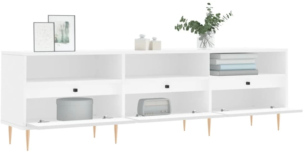 TV staliukas Televizoriaus spintelė, balta, 150x30x44,5cm, apdirbta mediena